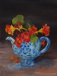 Nasturtiums in a Chinese teapot