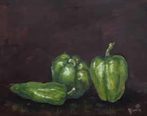 Still life of green peppers