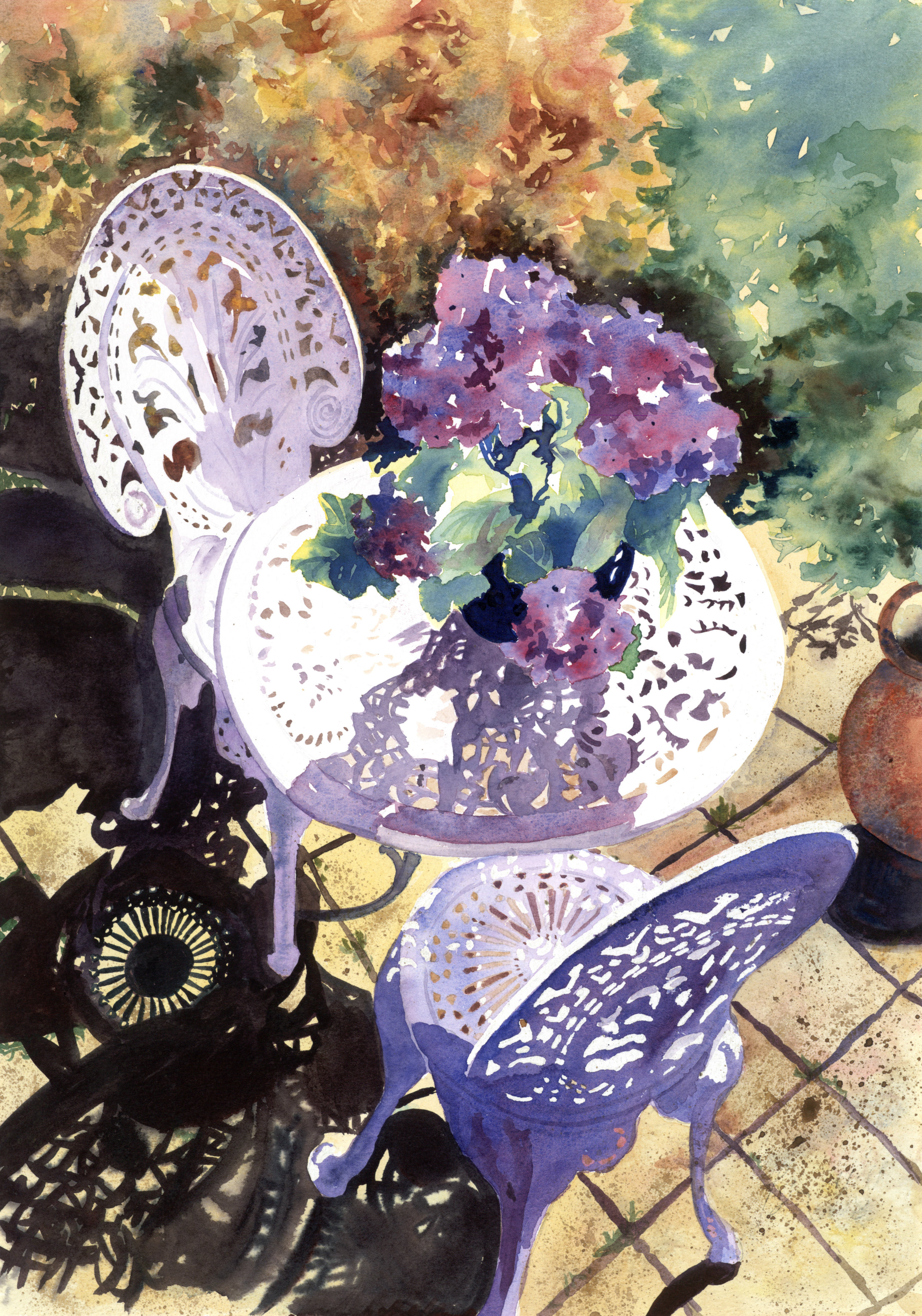 White table and chairs fine art giclee print
